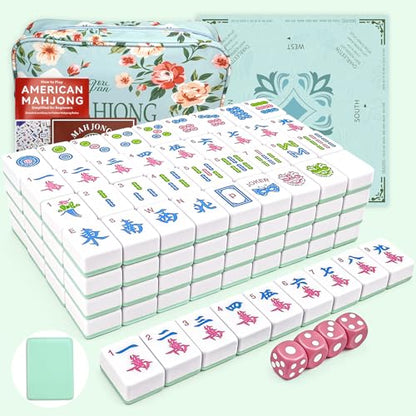 American Mahjong Tile Set, 166 Tiles (1.2”), Cute Mini Tiles - Mint Green | Mahjong Tile Set with Carrying Bag, Dice, Mat, Portable Travel Complete Game Set for Home Outdoor Enthusiast Gift - color: Mint Green