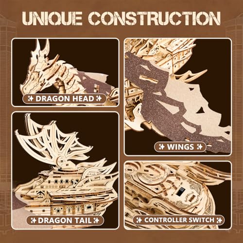 3D Wooden Puzzles for Adults: 352pcs Dragon Ship Model Kits for Men - Brain Teaser Wooden Hobby Puzzle Toys - Creative Wooden Model Building Kits for Christmas Birthday Gifts Home Decor