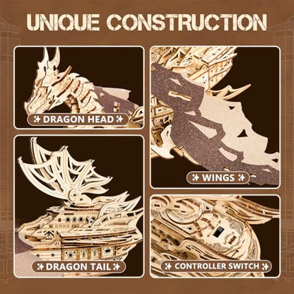 3D Wooden Puzzles for Adults: 352pcs Dragon Ship Model Kits for Men - Brain Teaser Wooden Hobby Puzzle Toys - Creative Wooden Model Building Kits for Christmas Birthday Gifts Home Decor