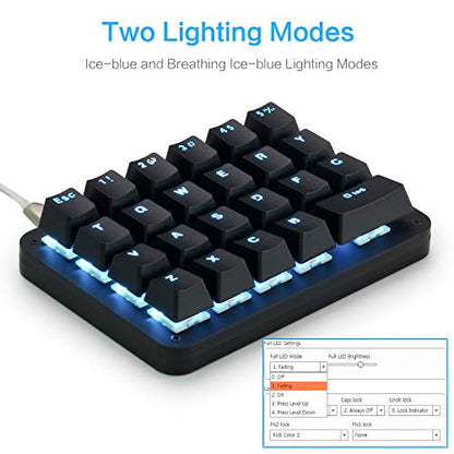 Koolertron 23-Key One-Handed Mechanical Keypad, Blue LED Backlit Portable Mini One-Handed Mechanical Gaming Keypad 23 Fully Programmable Keys - style: 23 Keys/Blue Backlit/Blue switches