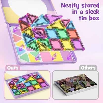 42PCS Magnetic Tiles Travel Storage Mini STEM Blocks Iron Box 3-8 | Portable Montessori educational magnetic building tiles for airplane, car rides & on-the-go creative play, durable and fun - size: 42 Pieces