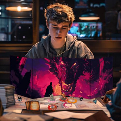 Byhoo 8 PCS DM Screen for D&D 5E with 2 Immersive Themes，Waterproof Reusable Surface, Tri-Fold Portable Design Folds to A4 Size DND Accessories Compatible with Players Handbook - style: Planar Realms - 8PCS