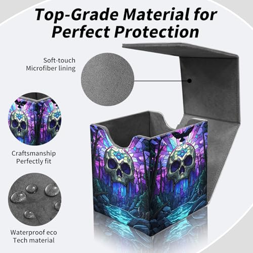 BVDIKMI Purple Skull Card Deck Box for MTG, Magic Commander TCG CCG, Holds 100+ Single Sleeved Cards, PU Leather, Magnetic Flip Top - color: Purple Skull