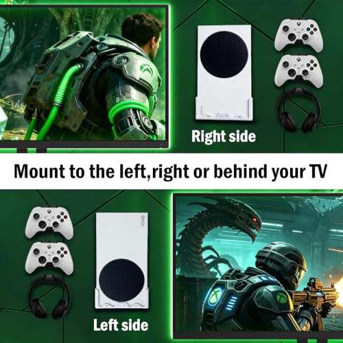 GETYEA Wall Mount for Xbox Series S with Detachable 2 Controller Holder & Headphone Hanger, Space Saving,Mount on Near or Behind Your TV(Not for Xbox ONE S)
