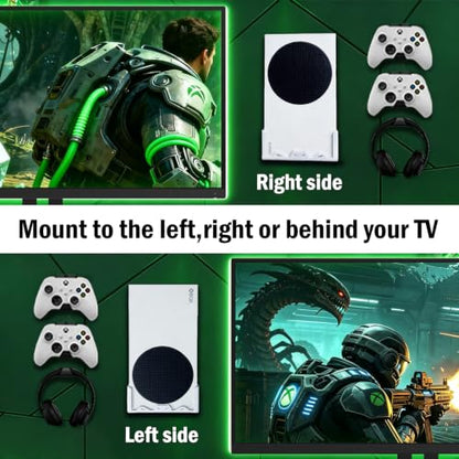 GETYEA Wall Mount for Xbox Series S with Detachable 2 Controller Holder & Headphone Hanger, Space Saving,Mount on Near or Behind Your TV(Not for Xbox ONE S)