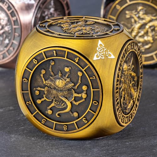 KERWELLSI 7 in 1 DND Dice Set D&D, Polyhedral Metal Spinner Dice, 3D Relief D and D Role Playing Dice with Gift Box (Gold) - color: Gold