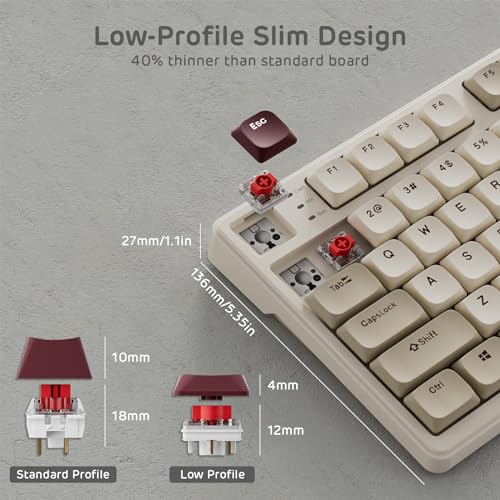 RK ROYAL KLUDGE N80 Low Profile Mechanical Keyboard w/Smart Display Screen & Knob, 75% Top Mount 3-Modes Wireless Mechanical Keyboard, Software Support, Massive Battery, 80 Keys, Quiet Red Switch - color: Dune Red, size: Low profile Red Switch