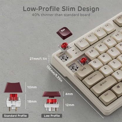 RK ROYAL KLUDGE N80 Low Profile Mechanical Keyboard w/Smart Display Screen & Knob, 75% Top Mount 3-Modes Wireless Mechanical Keyboard, Software Support, Massive Battery, 80 Keys, Quiet Red Switch - color: Dune Red, size: Low profile Red Switch