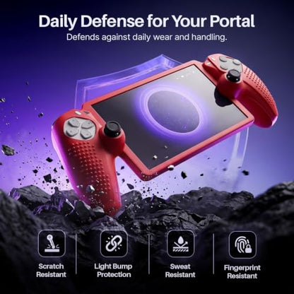 TNP Red Silicone Case Cover Skin Compatible with PlayStation Portal | Protective soft-grip shell for steadier handheld play; 1 flexible cover only, console and thumb grips not included - color: Red
