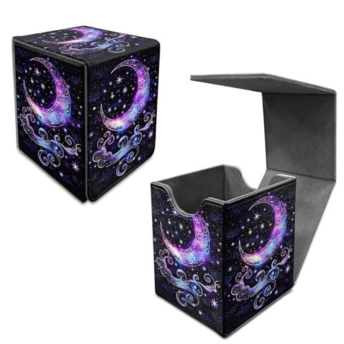 Purple Moon Card Deck Box, MTG Commander Deck Box Card Deck Case for Trading Cards, 100+ Sleeved Cards with PU Leather Magnetic Card Storage Box for TCG CCG Magic Cards - color: Card Deck Box-597
