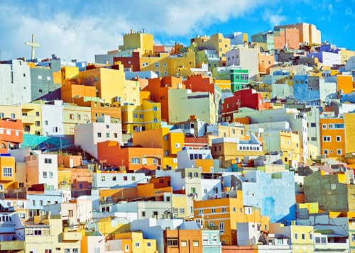1000 Piece Puzzle for Adults - Gran Canaria Puzzles for Adults 1000 Pieces, Letters on Back, Colorful House Jigsaw Puzzle, Italy Sight Challenging Puzzles for Teens Seniors - 27.6 x 19.7 inches - color: Gran Canaria
