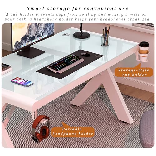 Tempered Glass Computer Desk, Modern Home Office Desk Personal Workstation with X-Shaped Metal Frame, Student Writing Desk Gaming Desk with Cable Management(140cm/55, Black B) - color: Black B, size: 140cm/55"