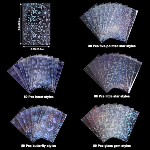 400 Pcs Kpop Photocard Sleeves 58×89mm Laser Flashing Photo Card Sleeves PVC Free & Acid Free Photocards Holder for Kpop Albums Photo Cards - style: Holographic Style