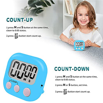 6 Pack Small Digital Kitchen Timer Magnetic Back and ON/Off Switch,Minute Second Count Up Countdown (Blue) - color: Blue