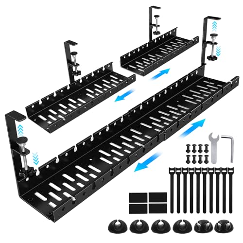 Shikha Under Desk Cable Tray, 15.7"-30.7" Retractable Under Desk Cable Management, No Drilling Cord Organizer with Clamp, Wire Management for Home Office -Black - color: Black, size: Extendable 30.7"-1 Pack-Type B