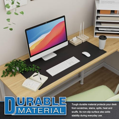 K KNODEL Large Office Leather Desk Mat, Mouse and Keyboard Pad, Computer and Laptop Mat, Desktop Protector and Cover, Writing Pad and Blotter (31.5"x15.7", Black) - color: Black, size: 31.5" x 15.7"