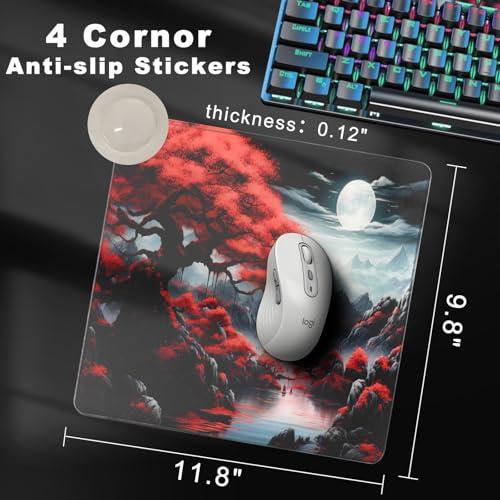 Glass Mousepad, Hard Surface Gaming Mouse Pads, Mousepad Gaming, Glasspad | Glass Pad, Professional Esport Tempered Glass Mouse Pad, Hard Mouse Pad for Bed, 11.8"×9.8" computer mat - color: Cherry Blossoms and the Full Moon 1