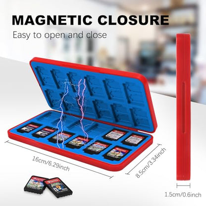 FYY Nintendo Switch Game Case Holder for Switch 2 Cartridge, Red & Blue | 24 Game Card Slots & 48 Micro SD Card Slots, Hard Shell, Silicone Lining - color: B-Red Blue
