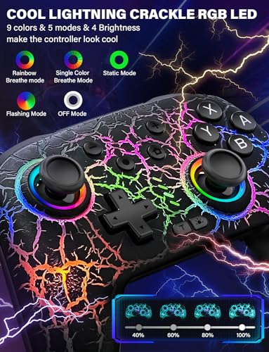 ZRZLMVP Switch Controller Wireless for Nintendo Switch/OLED/Lite/Switch 2 | 1000mAh Rechargeable Switch Pro Controllers with 9 Colors LED Light, Switch Control with Turbo,Vibration,6 Axis Gyro,Wake Up - color: Black