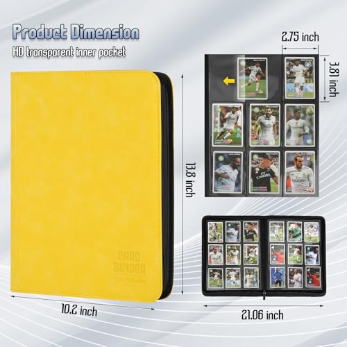 Trading Card Binder, Premium 9 Pocket Double Sided 540 Pocket PU Card Collection Binder, Collectible Trading Card Albums for MTG, TCG, Sport Card, Game Cards (Yellow) - color: Yellow