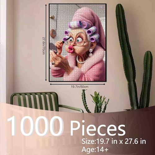 Old Grandma Makeup Jigsaw Puzzles 1000 Pieces for Adults Fashionable Old Woman Lady Loves Beauty Challenging Family Activity Games Challenging for Family or Friends Game 19.7 x 27.6 Inch - color: Old Woman-a14