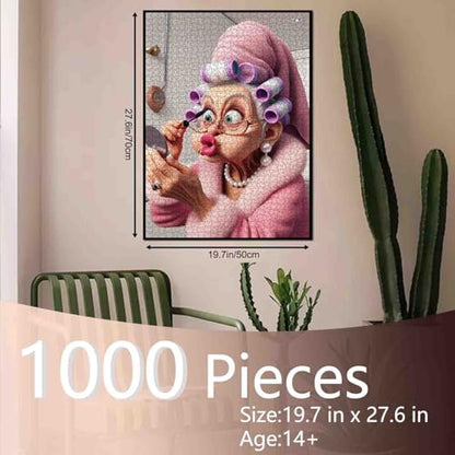 Old Grandma Makeup Jigsaw Puzzles 1000 Pieces for Adults Fashionable Old Woman Lady Loves Beauty Challenging Family Activity Games Challenging for Family or Friends Game 19.7 x 27.6 Inch - color: Old Woman-a14