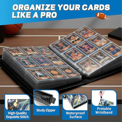 Football Card Binder with Sleeves, 9-Pocket Portable Card Protectors Album Holder Book with Zipper, Fits 900 Cards with 50 Removable Sleeves, Football Cards Display Storage Carrying Case - color: Football-02