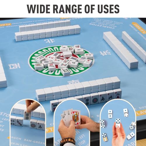 Mahjong Mat 32.4” x 32.4”, 3mm Thick Non-Slip Rubber Back Mahjong Table Mat, Noise Reduction Waterproof Mahjong Game Mat for Table, Mahjong Tile Mat for Cards, Dominoes & Board Games - color: Light Blue
