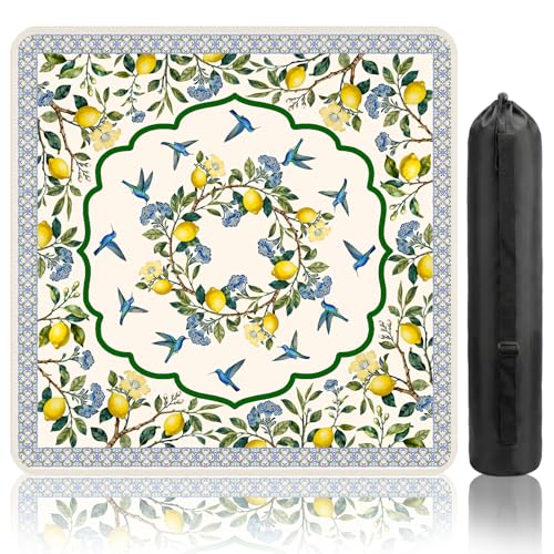 Lemon Bird Mahjong Mat (31.5 X31.5 in), Non-Slip Noise Reduction | Yellow Mahjong Table Mat, Mah Jong Mat with Carrying Bag, Game Table Cover for Mahjongs Poker Card Dominoes, Christmas Gift - color: Lemon