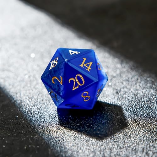 1PCS Gem D20 DND Dice - 25mm 20 Sided Crystal Cat Eye D&D Dice for Dungeons and Dragons, RPG, Roleplaying Games MTG Table Games, Handmade Polyhedral Dice (Blue Cat Eye) - color: Cat Eye-blue