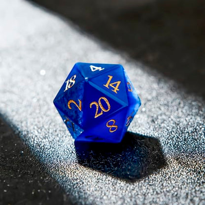 1PCS Gem D20 DND Dice - 25mm 20 Sided Crystal Cat Eye D&D Dice for Dungeons and Dragons, RPG, Roleplaying Games MTG Table Games, Handmade Polyhedral Dice (Blue Cat Eye) - color: Cat Eye-blue