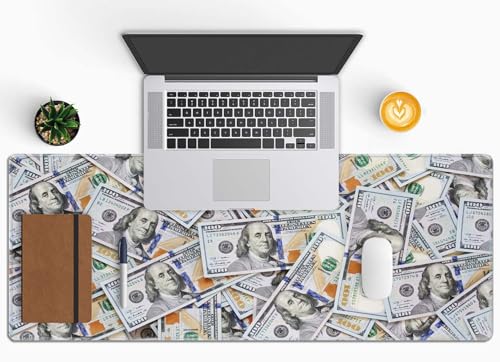 Gaming Large Mouse Pad with Stitched Edges, Hundred Dollar Bill Desk Mat, Extended Keyboard Pad, Non-Slip Rubber Base Desk Pad for Keyboard and Mouse, 31.5X11.8 inch - color: Hundred Dollar Bill
