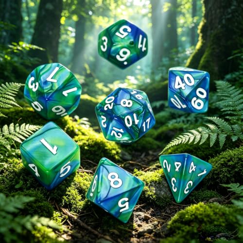 Blue Mix Green DND Dice Set for Dungeon and Dragons D&D Pathfinder Role Playing Game RPG Polyhedral Dice with Dice Bag - color: Green Mixed Blue