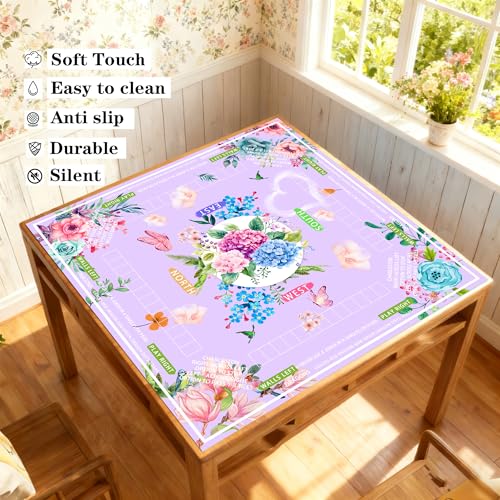 Mahjong mat for Table/31.5lnch/American Mahjong Table Cloth with Rules mats with Drawstring Bag,Noise ReductionAnti-Slip Game mat for Table,for Mahiona/PokerBoard Games/Card Games (Light purple) - color: Light Purple