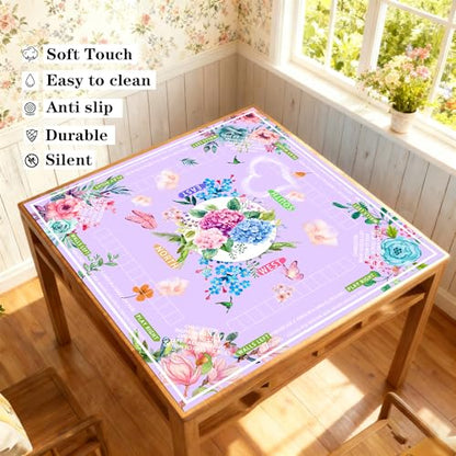 Mahjong mat for Table/31.5lnch/American Mahjong Table Cloth with Rules mats with Drawstring Bag,Noise ReductionAnti-Slip Game mat for Table,for Mahiona/PokerBoard Games/Card Games (Light purple) - color: Light Purple