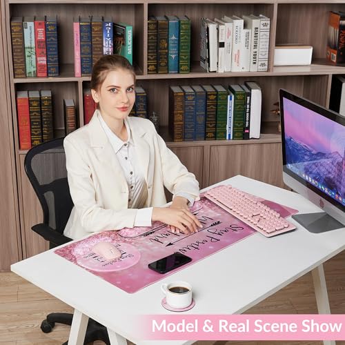 Desk Mat Set Keyboard and Mouse Pad with Wrist Rest Support | Ergonomic,Pain Relief, 4-in-1 Large Big Mousepad Computer Mats,Desk Pad Matt Mats for Desktop Home & Office - color: B-Glitter Pink