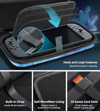 TiMOVO Carrying Case Compatible with Nintendo Switch 2, Dreamy Nebula | Travel Carry Case, 10 Game Cartridges & Pocket, Protective Portable Hard Shell Pouch, For Console & Accessories - color: Dreamy Nebula