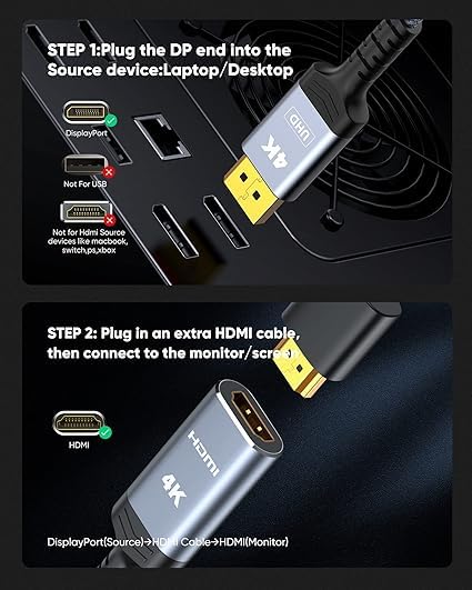 Highwings 4K DisplayPort to HDMI Adapter 10Pack, Uni-Directional DP to HDMI | Uni-Directional DP 1.2 Computer to HDMI 2.0 Screen, Display Port to HDMI Adapter Male to Female for Dell HP AMD, Passive - color: Grey, style: 4K 30Hz-10 Pack