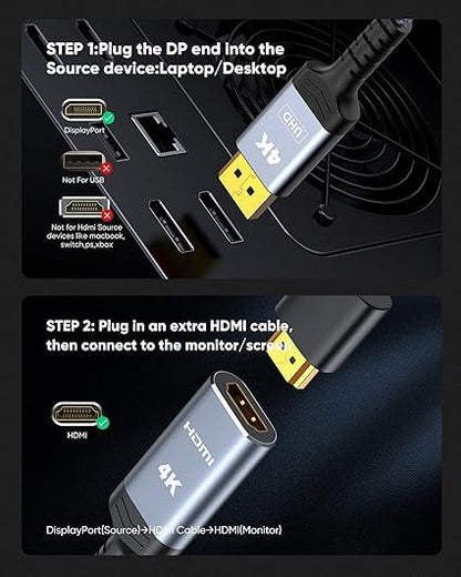 Highwings 4K DisplayPort to HDMI Adapter 10Pack, Uni-Directional DP to HDMI | Uni-Directional DP 1.2 Computer to HDMI 2.0 Screen, Display Port to HDMI Adapter Male to Female for Dell HP AMD, Passive - color: Grey, style: 4K 30Hz-10 Pack