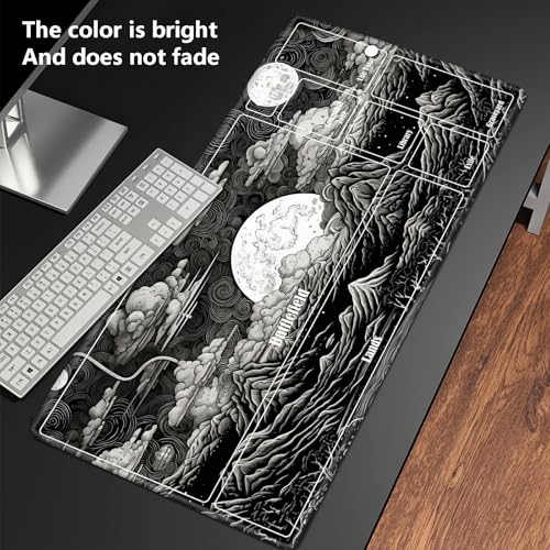 MTG Playmat with Zones, TCG Card Game Play Mat with Stitched Edges, Non-Slip Rubber Base Gaming Desk Mat, Smooth Surface 24 x 14 Inch, Black and White Landscape - color: Black and White Landscape, size: Zone 1