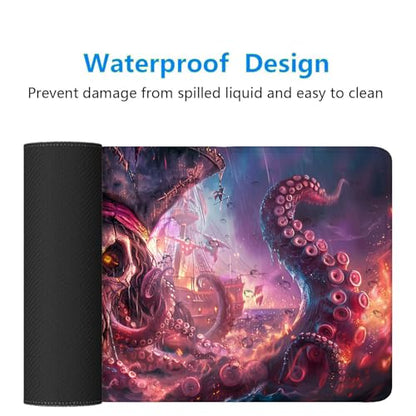 Octopus Pirate Skull Desk Mat Black Ship Large Gaming Mouse Mat with Stitched Edges,Non-Slip Waterproof Rubber Base Mous Mat 31.5"x11.8" Office Computer Keyboard Laptop Home - color: Octopus Pirate Skull_019, size: 11.8" x 31.5"