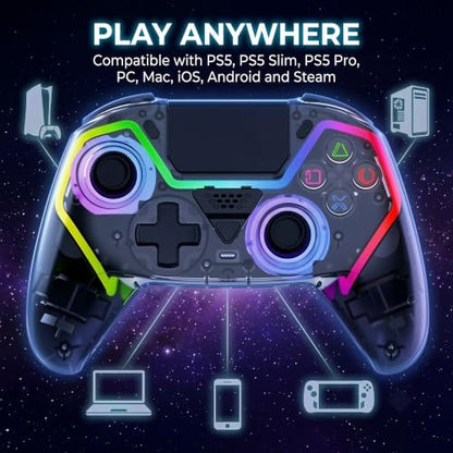 Fyvra Wireless Controller compatible with PS5, PS5 Slim, PS5 Pro, PC, iOS, Mac, Android and Steam with Hall Effect Joysticks and Triggers, 6-Axis Gyro, RGB Lighting, Programmable Back Buttons, Bluetooth 5.3