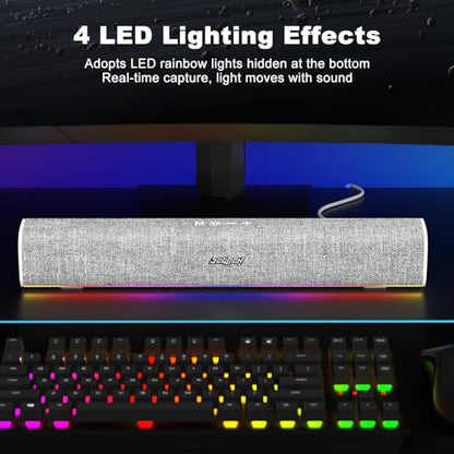 SOULION Computer Speakers for Desktop Monitor USB Plug & Play White | Dynamic LED Light, USB Plug & Play PC, Switch Button, Bluetooth 5.1, Clearly Sound, Breathable Material, Widely Application - color: White