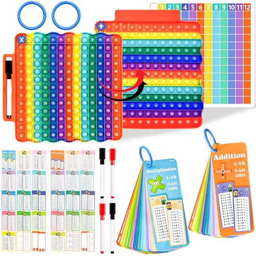 Addition Flash Cards+Multiplication Flash Cards + Fingertip Bubbles Toy | Interesting Math Combination, Math Games for Children Aged 3 + - style: Multiplication + addition