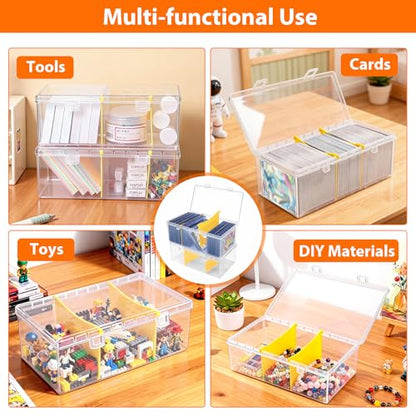 SAMYUCHO Trading Card Storage Box with 2 Dividers for 500 Sports Cards, Plastic Bulk Display Holder Collection Organizer Cases Container Fit for Baseball Football Playing Game Magic Cards 2 Pcs - size: 2 Pcs