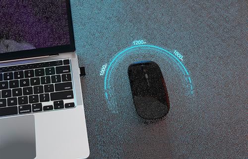 AIKOKOK Wireless Bluetooth Mouse, Rechargeable Dual Mode Mouse,Bright Black | Bluetooth 5.2 & 2.4G USB Receiver, 3 Adjustable DPI, Slim, Silent, Portable Computer Mouse for Laptop,PC,MacBook,iPad,Tablet - color: Bright Black