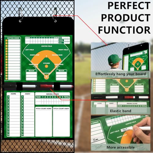 Magnetic Baseball Lineup Board for Dugout, 60 Magnets Coaching Clipboard with Dry Erase & Waterproof Bag – Dugout Organizer for Youth Baseball & Softball Coaches - style: Baseball