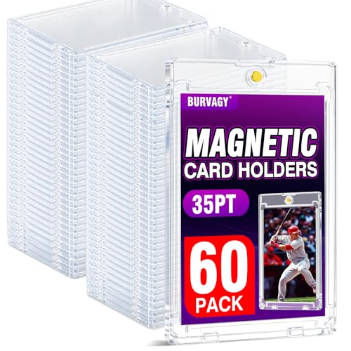 BURVAGY 60ct Magnetic Card Holder, 35pt Slim One Touch Card Holders, UV Protection Waterproof Hard Plastic Card Display Case Protectors Sleeves for Trading Cards, Sports, Game Cards, Football Baseball - size: 60 Pack