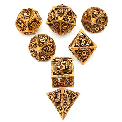 DND Dice Set Metal Dice Dungeons and Dragons Dice Gift Polyhedral Dice Set Role Playing Dice D20 Hollow Polyhedral Dices Sets for Dungeons and Dragons RPG MTG Table Games - color: Ancient Gold