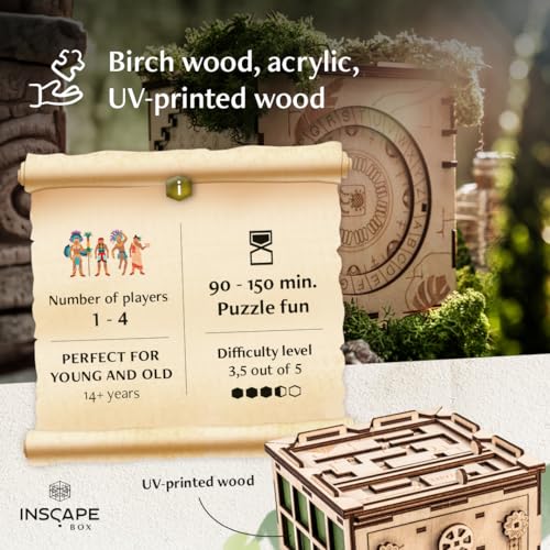 INSCAPE Maya´s Myths - Puzzle Box - Escape Room in A Box - Cluebox - Gift Puzzle Boxes for Adults with Hidden Compartments - Escape Room Puzzles Escape Room Game - Brain Teasers Puzzles for Adults | Wooden Brain Teaser With Hidden Compartments - Step By S